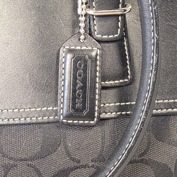 Coach Hampton Signature Jacquard Black Canvas Satchel Hobo Handbag F06366 - Picture 2 of 13